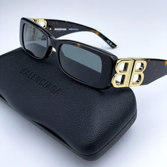 NEW Balenciaga BB0096S 002 Havana Gold Logo Green Square Unisex Sunglasses - Picture 2 of 13